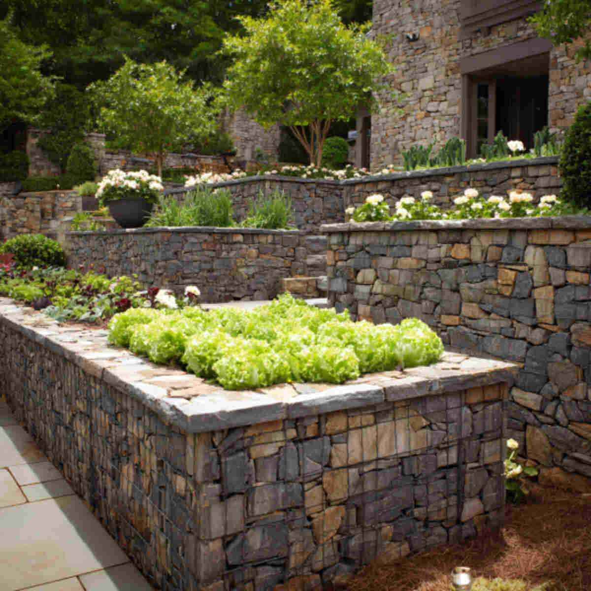 Stone-walled planter boxes