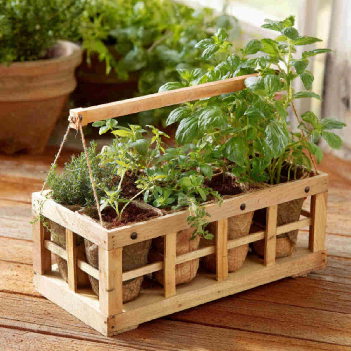 Tabletop wooden basket seed star