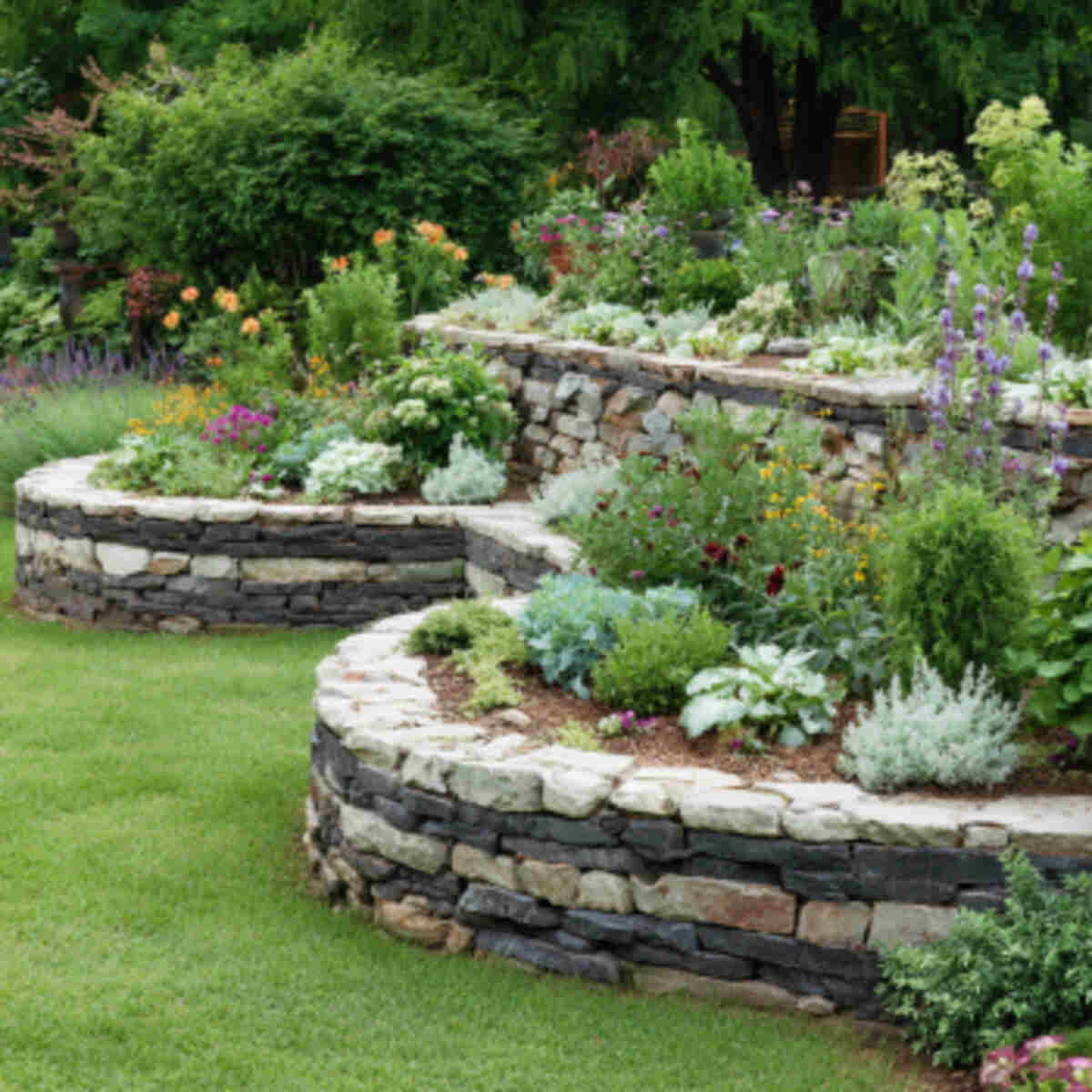 Tiered stone garden bed