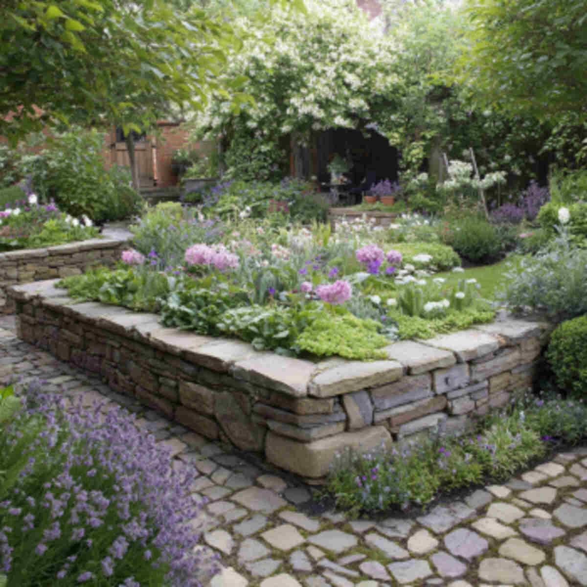 U-shaped raised stone bed