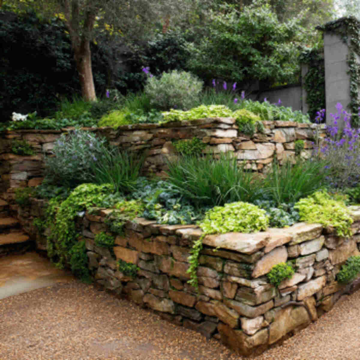Vertical garden with stone base