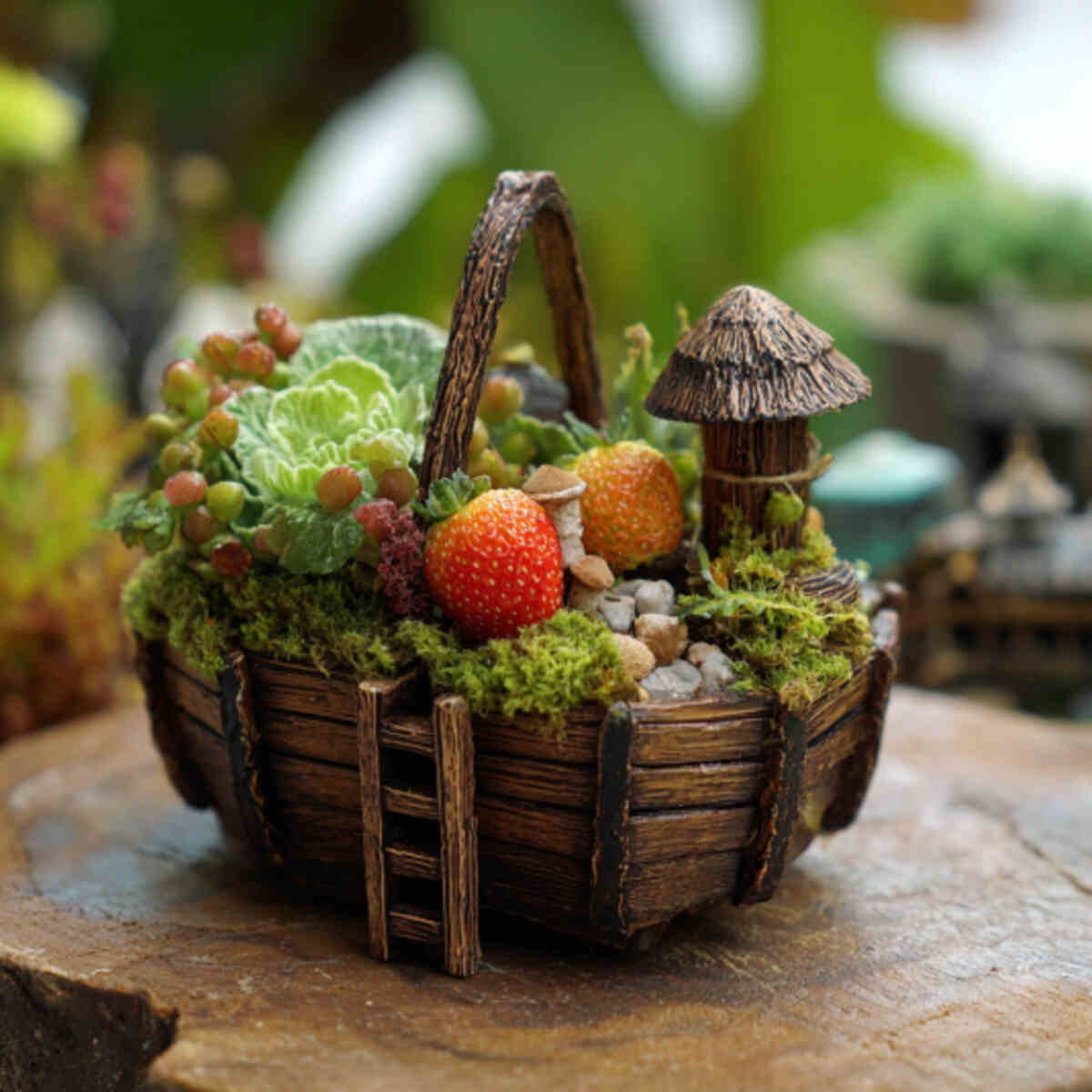 Wooden Fruit basket fairy garden