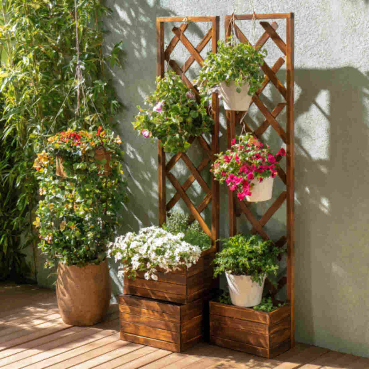 Wooden basket trellis planter co
